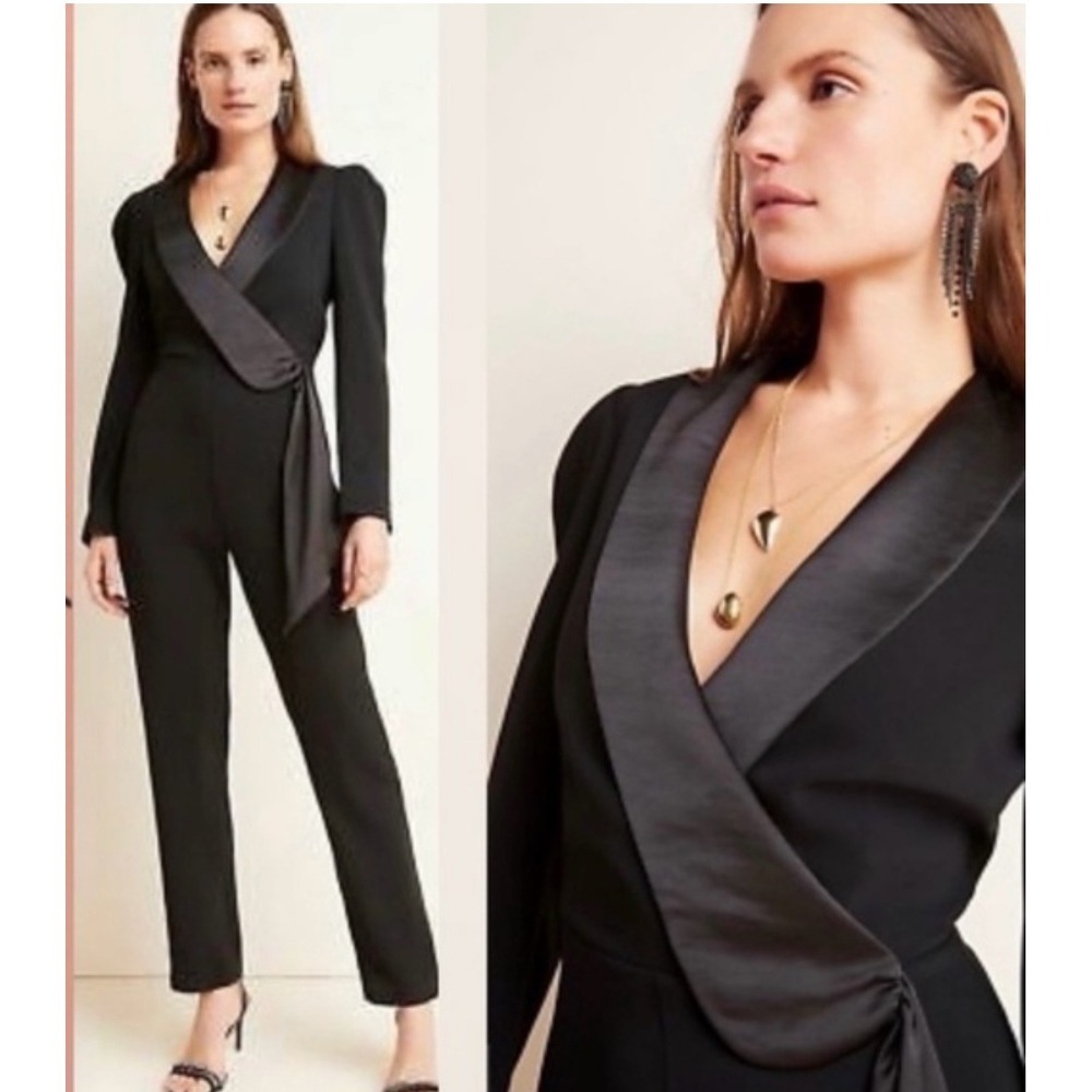 Harlyn Elegant‎ Jumpsit Tuxeudo Black Wide Satin Collar Formal Evening Wear M